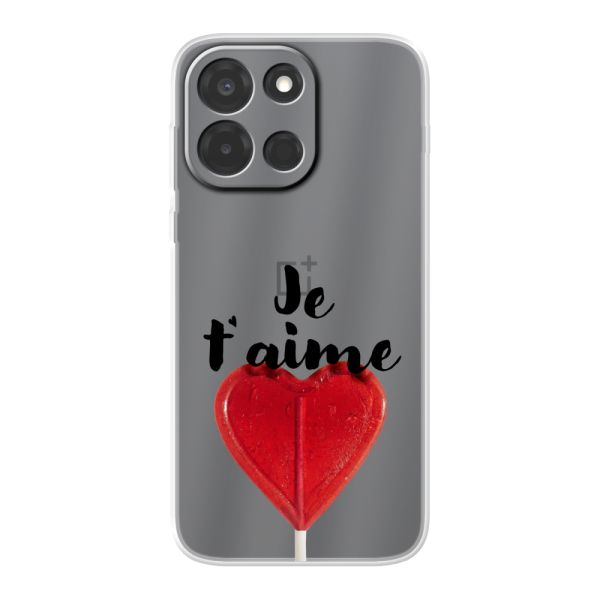 Funda OnePlus Nord 6 flexible transparente con piruleta en forma de corazón - Je t'aime