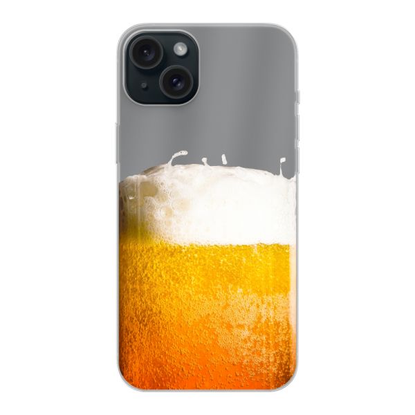 Funda iPhone 15 Plus flexible transparente con Cerveza Recién Tirada - Estampado de cerveza