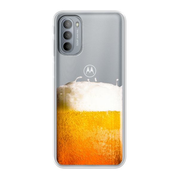 Funda Motorola Moto G31 flexible transparente con Cerveza Recién Tirada - Estampado de cerveza