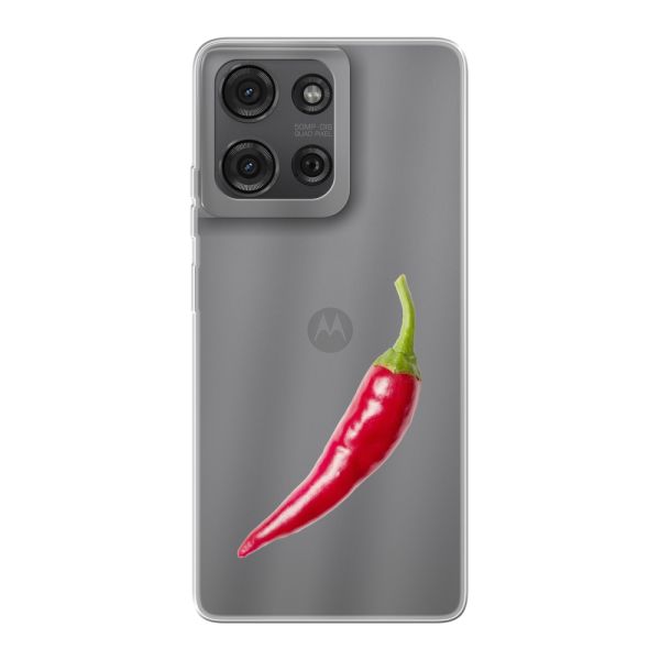 Transparant flexibel Motorola Moto G75 hoesje met Rode Peper - Pittig Design