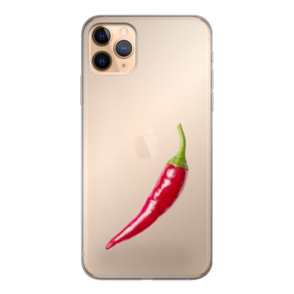 Funda iPhone 11 Pro Max flexible transparente con guindilla roja - Diseño picante