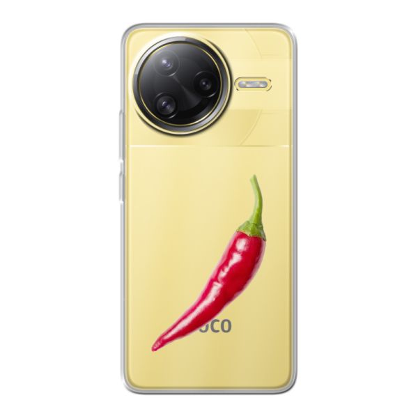 Transparant flexibel Xiaomi Poco F7 Ultra hoesje met Rode Peper - Pittig Design