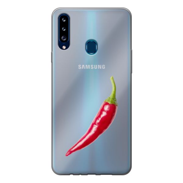 Transparant flexibel Samsung Galaxy A20s hoesje met Rode Peper - Pittig Design