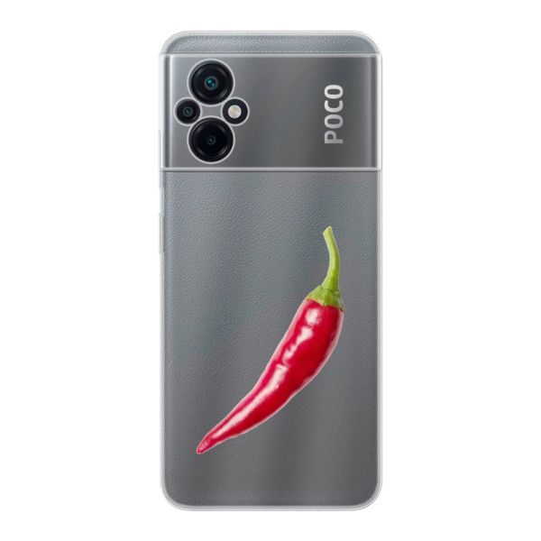 Transparant flexibel Xiaomi Poco M5 4G / 5G hoesje met Rode Peper - Pittig Design