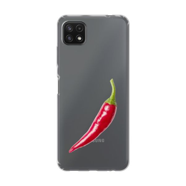 Transparant flexibel Samsung Galaxy A22 5G hoesje met Rode Peper - Pittig Design