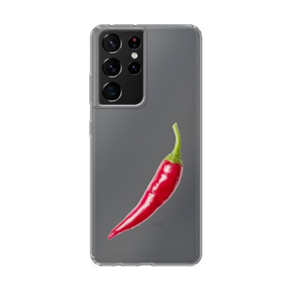 Transparant flexibel Samsung Galaxy S21 Ultra 5G hoesje met Rode Peper - Pittig Design