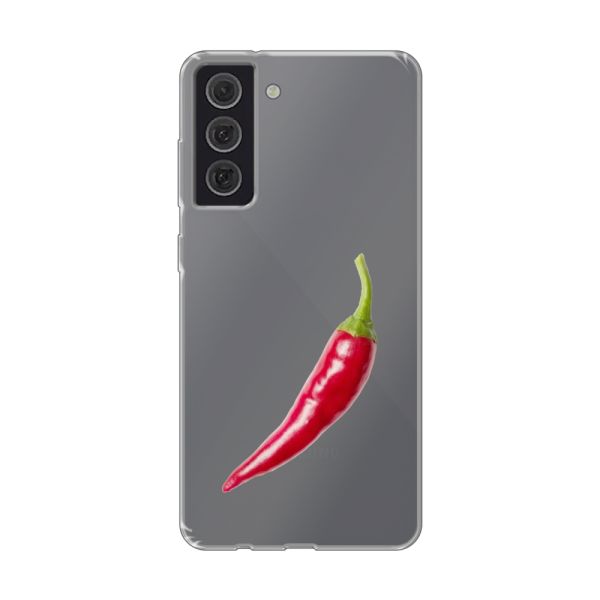 Transparant flexibel Samsung Galaxy S21 FE hoesje met Rode Peper - Pittig Design