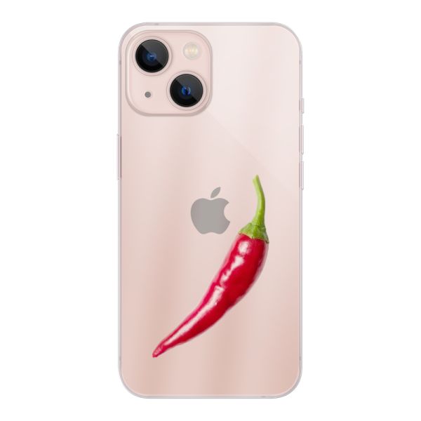 Funda iPhone 13 flexible transparente con guindilla roja - Diseño picante