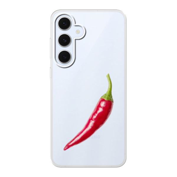 Funda Samsung Galaxy S24 FE flexible transparente con guindilla roja - Diseño picante