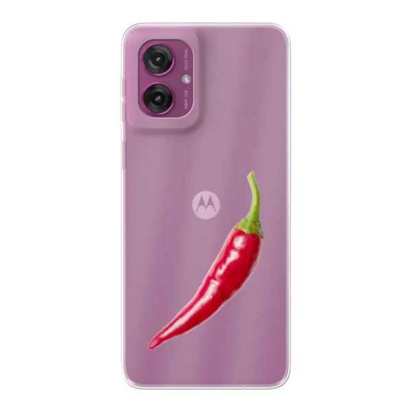 Transparant flexibel Motorola Moto G55 hoesje met Rode Peper - Pittig Design