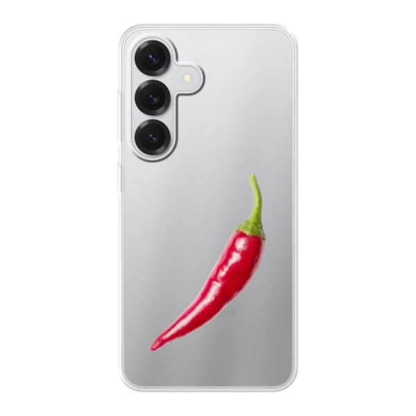 Funda Samsung Galaxy S25 flexible transparente con guindilla roja - Diseño picante