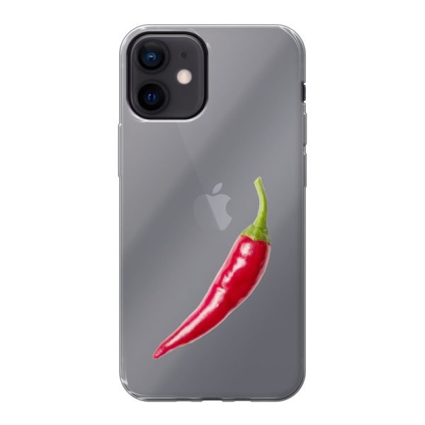 Funda iPhone 12 mini flexible transparente con guindilla roja - Diseño picante