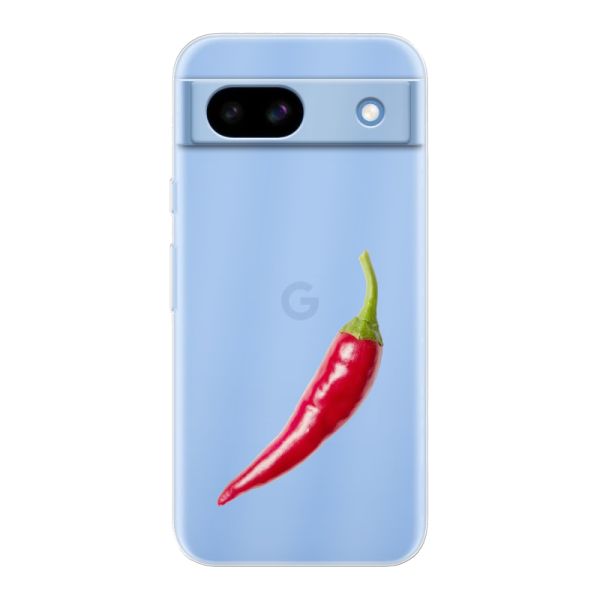 Funda Google Pixel 8a flexible transparente con guindilla roja - Diseño picante