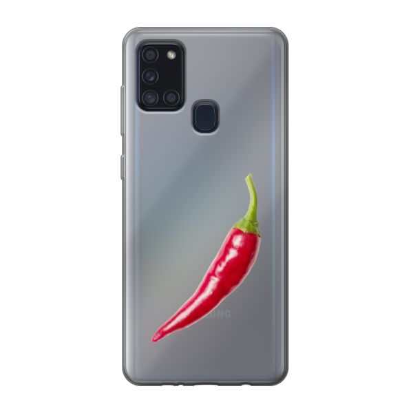 Transparant flexibel Samsung Galaxy A21s hoesje met Rode Peper - Pittig Design