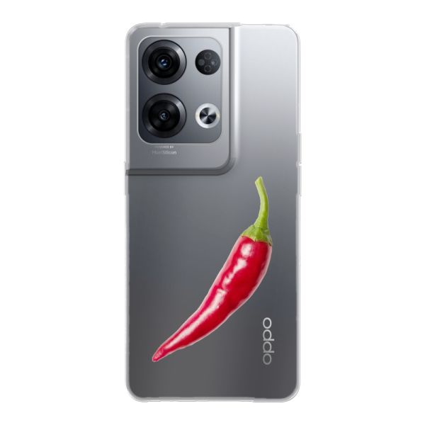 Transparant flexibel Oppo Reno8 Pro hoesje met Rode Peper - Pittig Design
