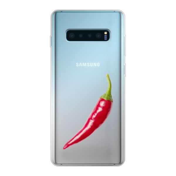 Transparant flexibel Samsung Galaxy S10 Plus hoesje met Rode Peper - Pittig Design