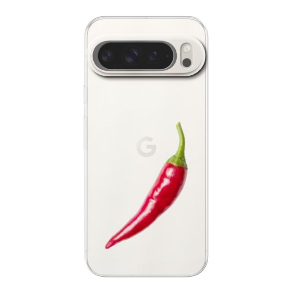 Funda Google Pixel 9 Pro XL flexible transparente con guindilla roja - Diseño picante