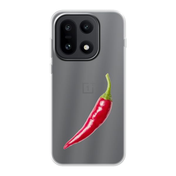 Transparant flexibel OnePlus 15 hoesje met Rode Peper - Pittig Design