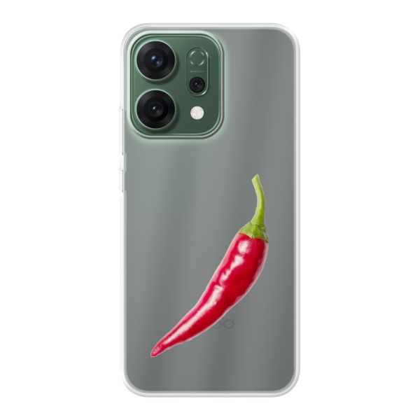 Funda Oppo Reno14 flexible transparente con guindilla roja - Diseño picante