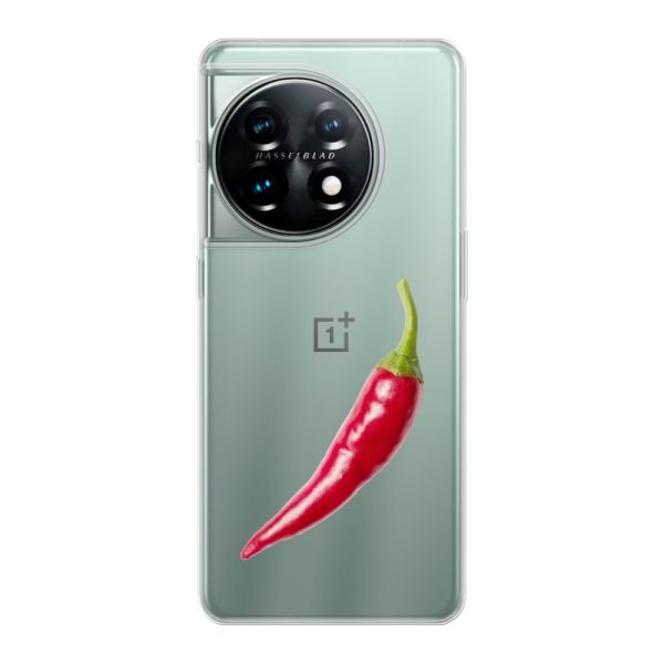 Transparant flexibel OnePlus 11 hoesje met Rode Peper - Pittig Design