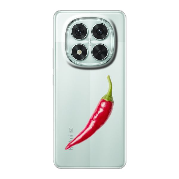 Funda Xiaomi Redmi Note 14 Pro 5G flexible transparente con guindilla roja - Diseño picante