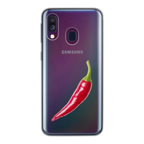 Transparant flexibel Samsung Galaxy A40 hoesje met Rode Peper - Pittig Design