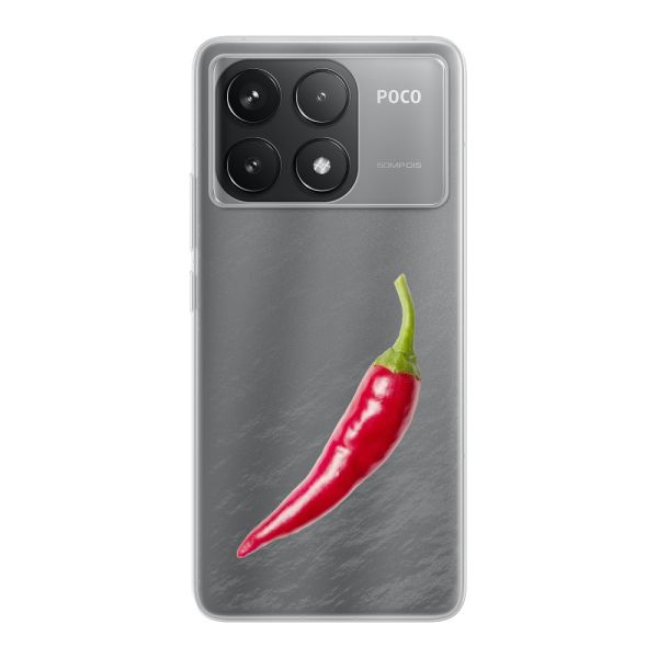 Transparant flexibel Xiaomi Poco F6 Pro hoesje met Rode Peper - Pittig Design