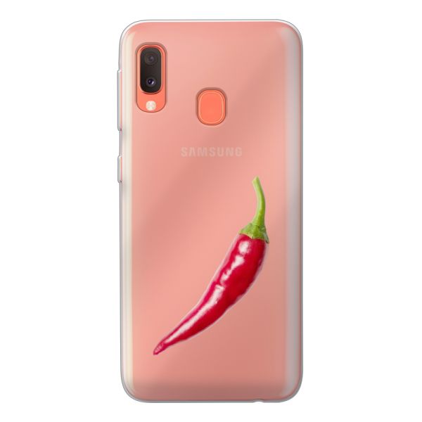 Transparant flexibel Samsung Galaxy A20e hoesje met Rode Peper - Pittig Design