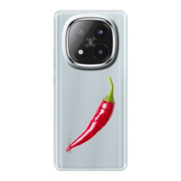 Funda Xiaomi Redmi Note 14 Pro+ flexible transparente con guindilla roja - Diseño picante