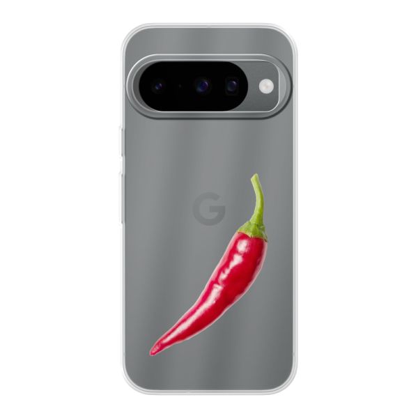 Funda Google Pixel 10 flexible transparente con guindilla roja - Diseño picante