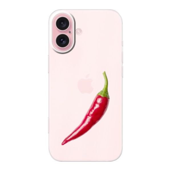Funda iPhone 16 flexible transparente con guindilla roja - Diseño picante