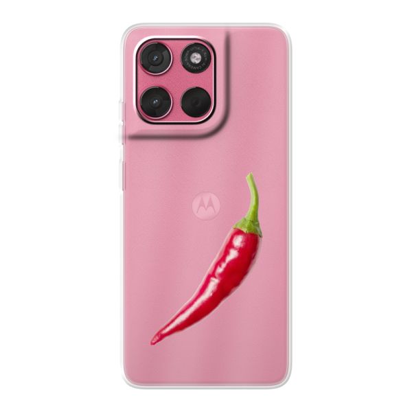 Transparant flexibel Motorola Moto G57 hoesje met Rode Peper - Pittig Design