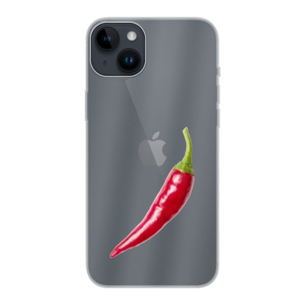 Funda iPhone 14 Plus flexible transparente con guindilla roja - Diseño picante