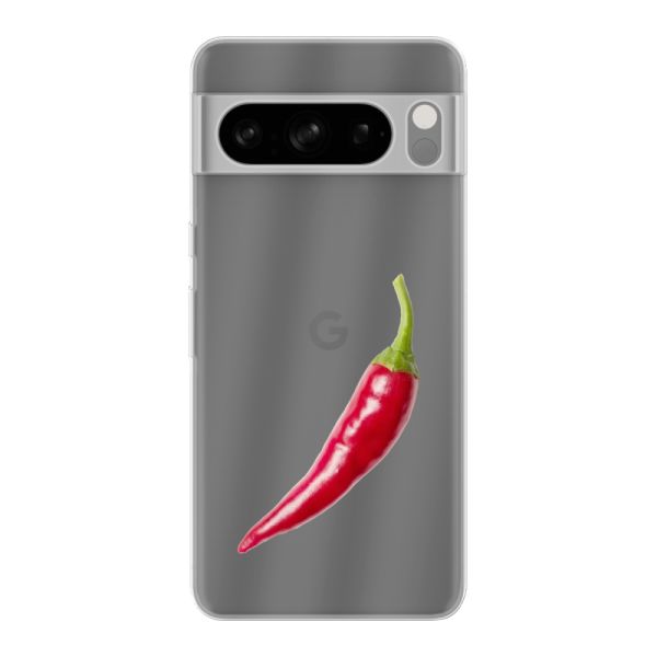 Funda Google Pixel 8 Pro flexible transparente con guindilla roja - Diseño picante