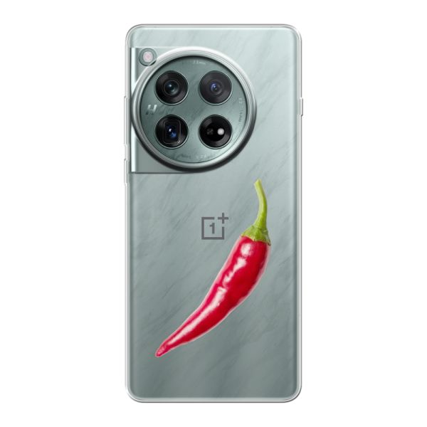 Transparant flexibel OnePlus 12 hoesje met Rode Peper - Pittig Design