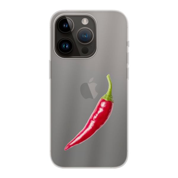 Funda iPhone 14 Pro flexible transparente con guindilla roja - Diseño picante