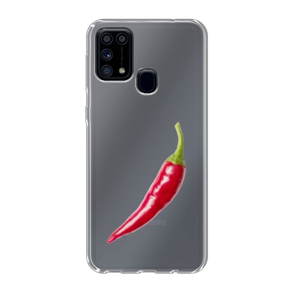Transparant flexibel Samsung Galaxy M31 hoesje met Rode Peper - Pittig Design