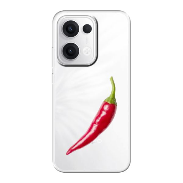 Funda Oppo Reno13 flexible transparente con guindilla roja - Diseño picante