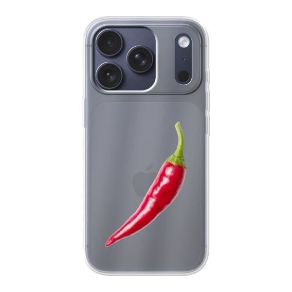 Funda iPhone 17 Pro flexible transparente con guindilla roja - Diseño picante