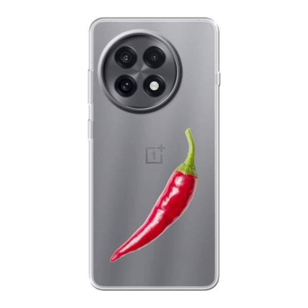 Funda OnePlus 13R flexible transparente con guindilla roja - Diseño picante