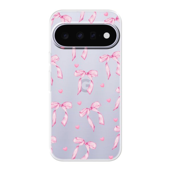 Transparant flexibel Google Pixel 11 Pro XL hoesje met Roze Strikjes en Hartjes
