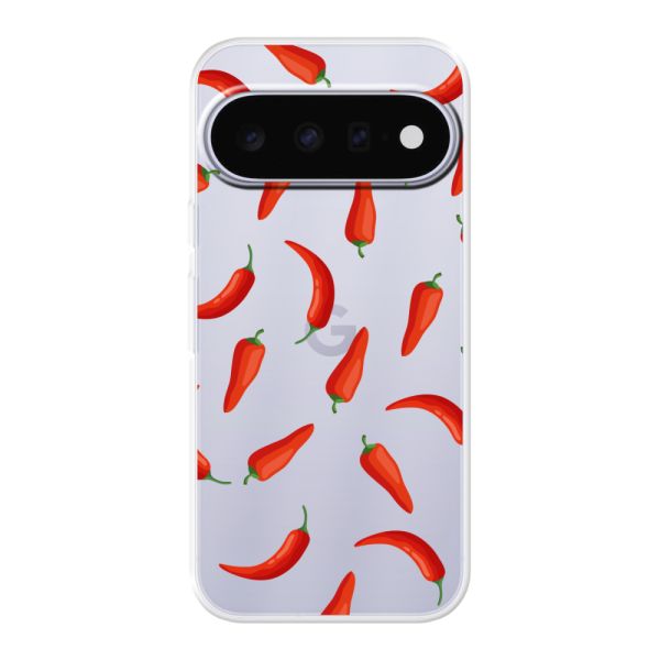 Transparant flexibel Google Pixel 11 Pro XL hoesje met Rode Pepers - Transparant Chili Pepper Patroon