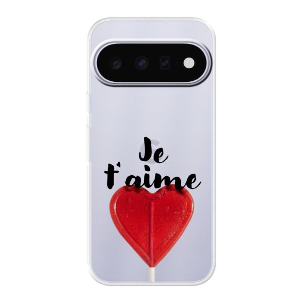 Transparant flexibel Google Pixel 11 Pro XL hoesje met Hartvormige Lolly - Je t'aime