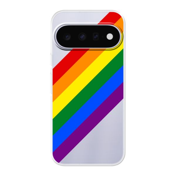 Coque Google Pixel 11 Pro XL flexible transparente avec arc-en-ciel diagonal - rayures Pride