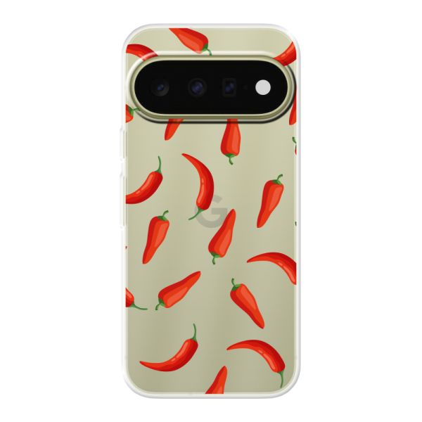 Transparant flexibel Google Pixel 11 hoesje met Rode Pepers - Transparant Chili Pepper Patroon