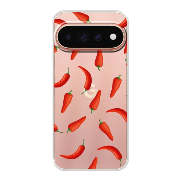 Transparant flexibel Google Pixel 11 Pro hoesje met Rode Pepers - Transparant Chili Pepper Patroon