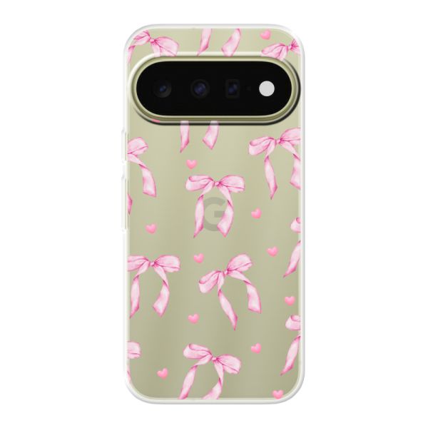 Transparant flexibel Google Pixel 11 hoesje met Roze Strikjes en Hartjes