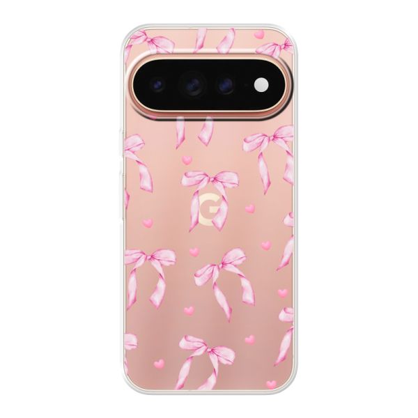Transparant flexibel Google Pixel 11 Pro hoesje met Roze Strikjes en Hartjes