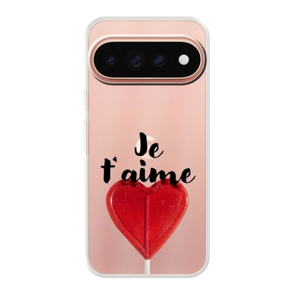 Transparant flexibel Google Pixel 11 Pro hoesje met Hartvormige Lolly - Je t'aime