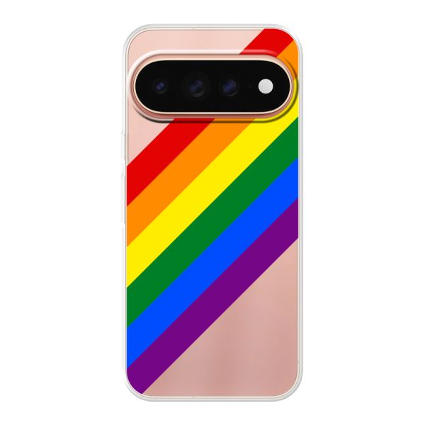 Coque Google Pixel 11 Pro flexible transparente avec arc-en-ciel diagonal - rayures Pride